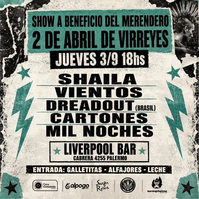 Shaila,Vientos, Dreadout, Cartones y Mil Noches GRATIS a beneficio.